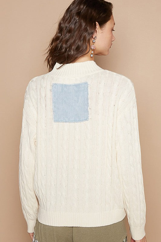 POL Cable-Knit Peace Patch Dropped Shoulder Sweater - Sydney So Sweet