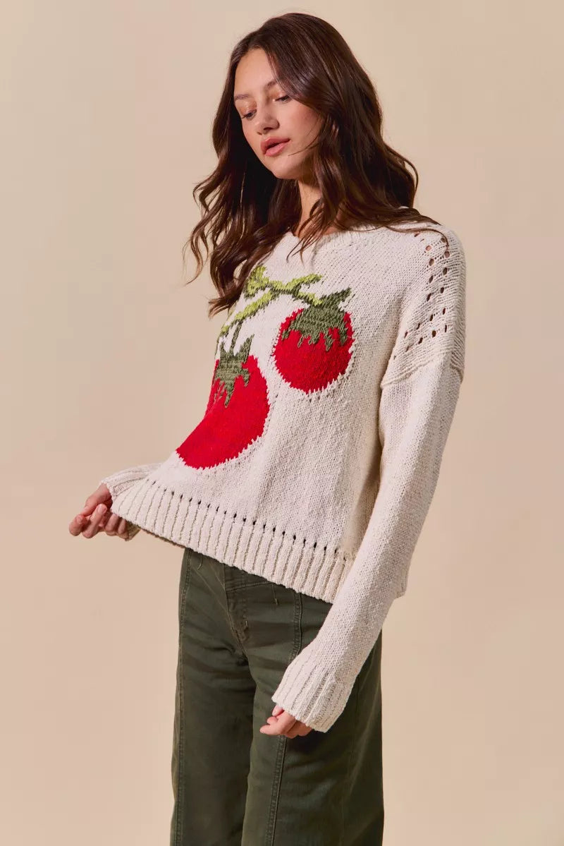 SO ME Vegetable Round Neck Long Sleeve Sweater - Sydney So Sweet
