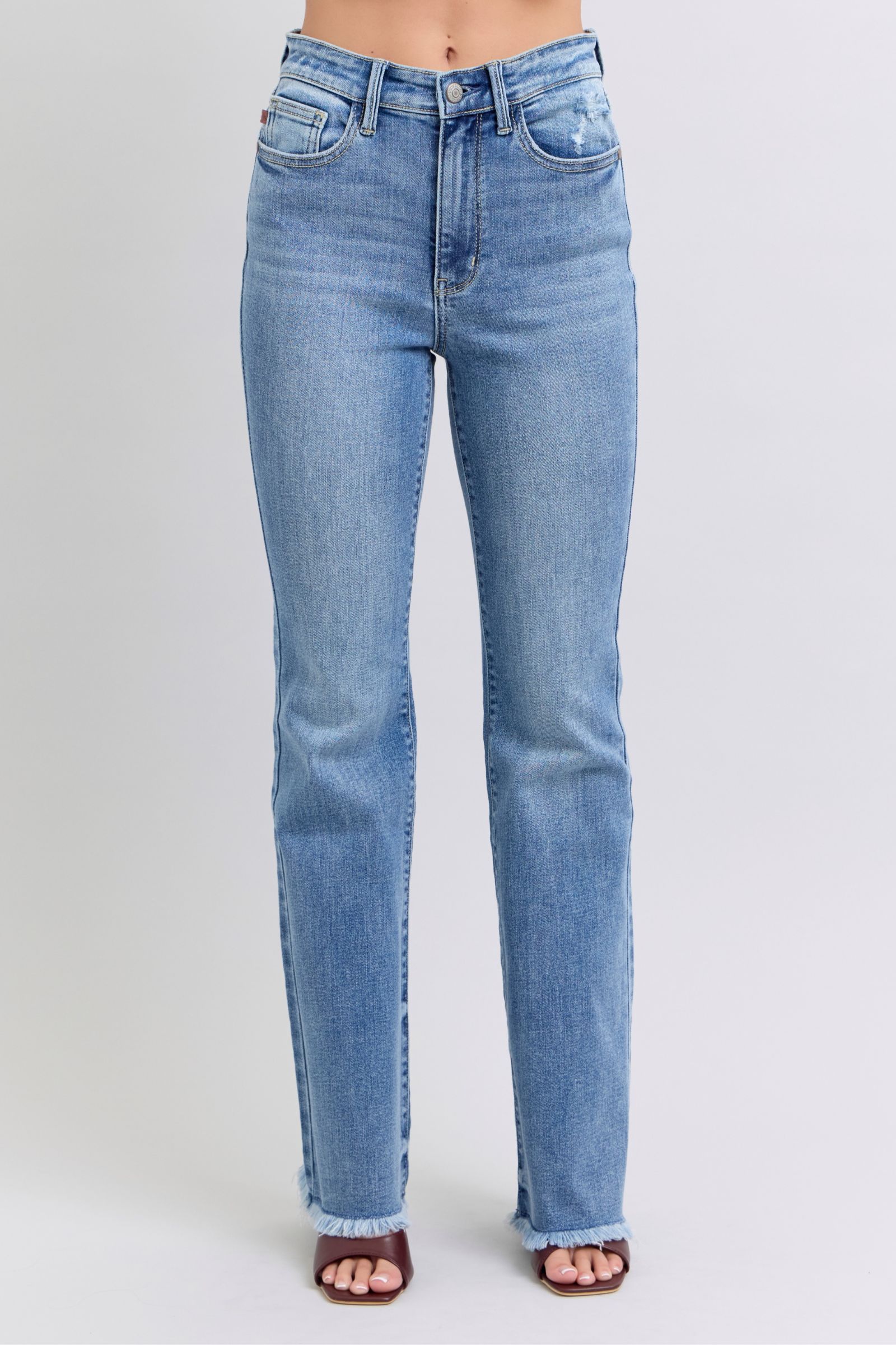 Judy Blue Full Size Raw Hem High Rise Bootcut Jeans - Sydney So Sweet