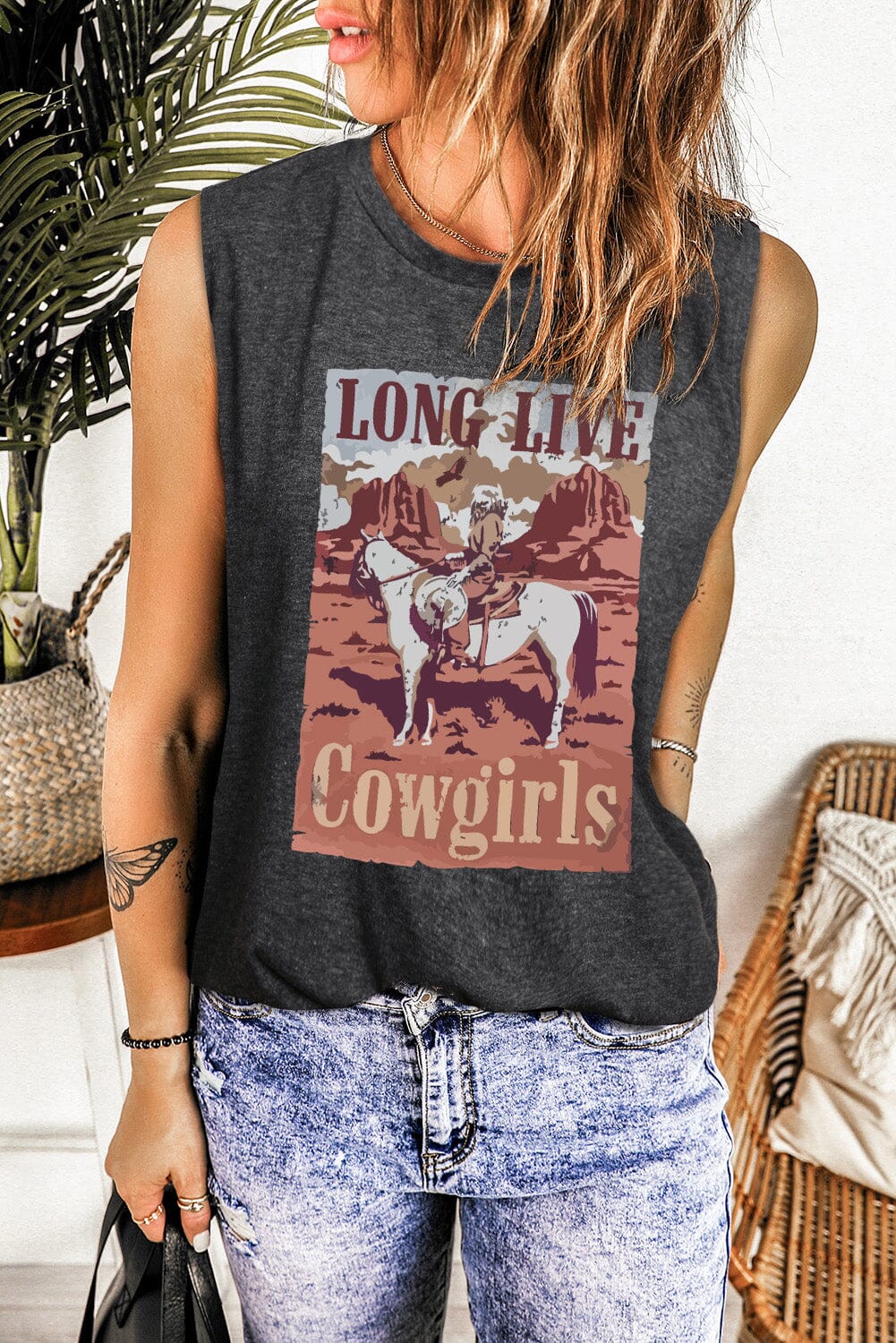 Long Live Cowgirls Women&#39;s Graphic Round Neck Tank - Sydney So Sweet