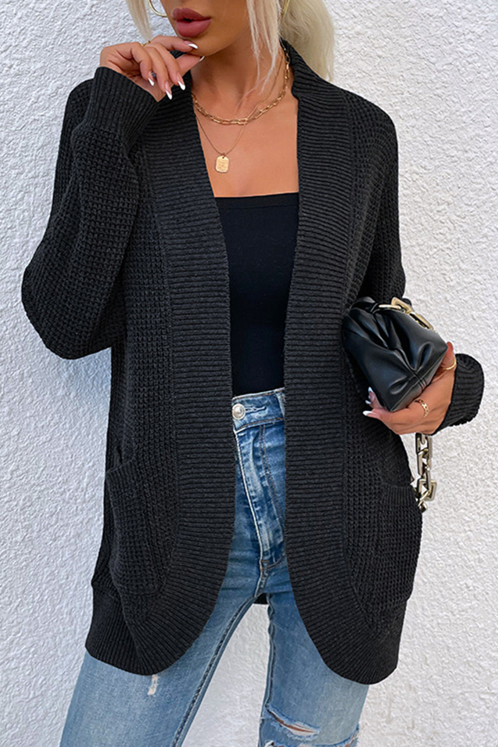 Open Front Rib-Knit Cardigan with Pockets - Sydney So Sweet