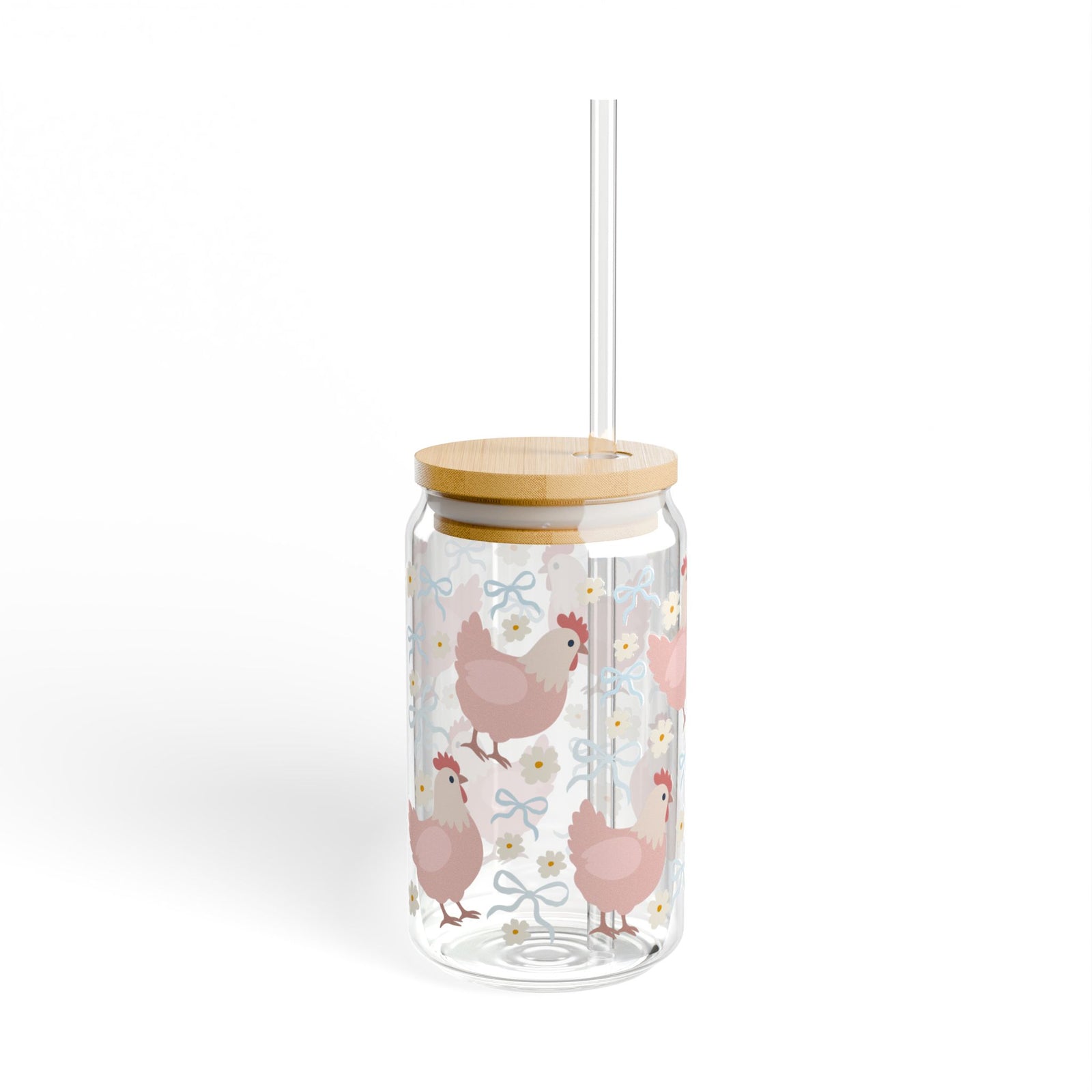 Coquette Chicken Tumbler Sipper Glass 16oz — Reusable Drink Jar with Lid & Straw - Sydney So Sweet