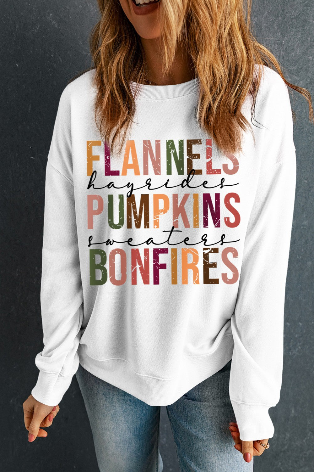 Flannels Pumpkins Bonfires Women&#39;s Fall Graphic Sweatshirt - Sydney So Sweet