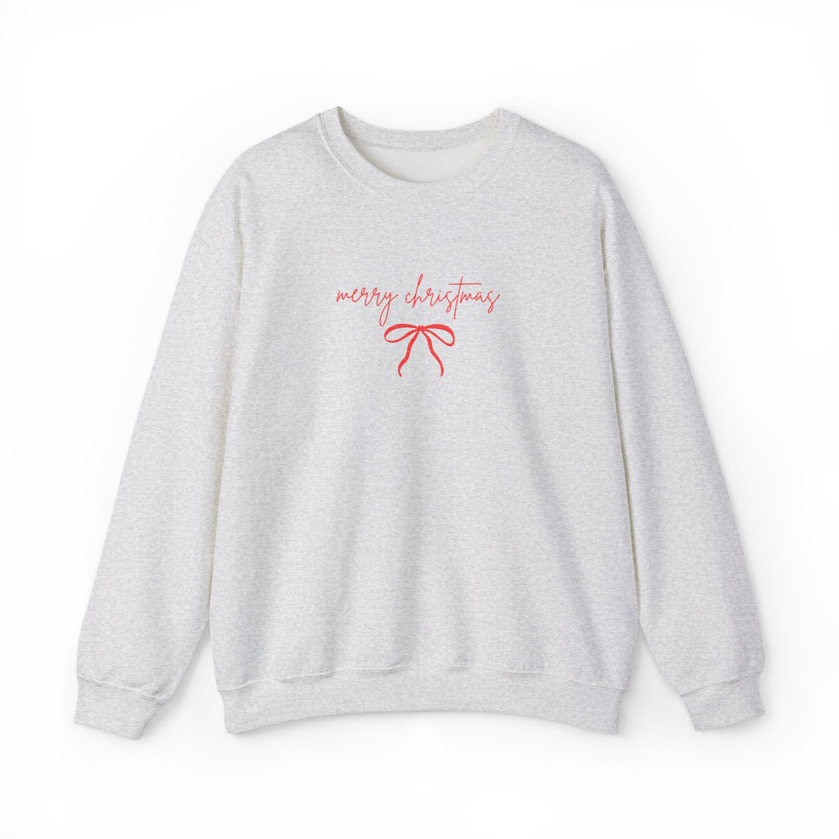 Red Bow Merry Christmas Script Heavy Blend Women's Crewneck Embroidered Holiday Sweatshirt - Sydney So Sweet