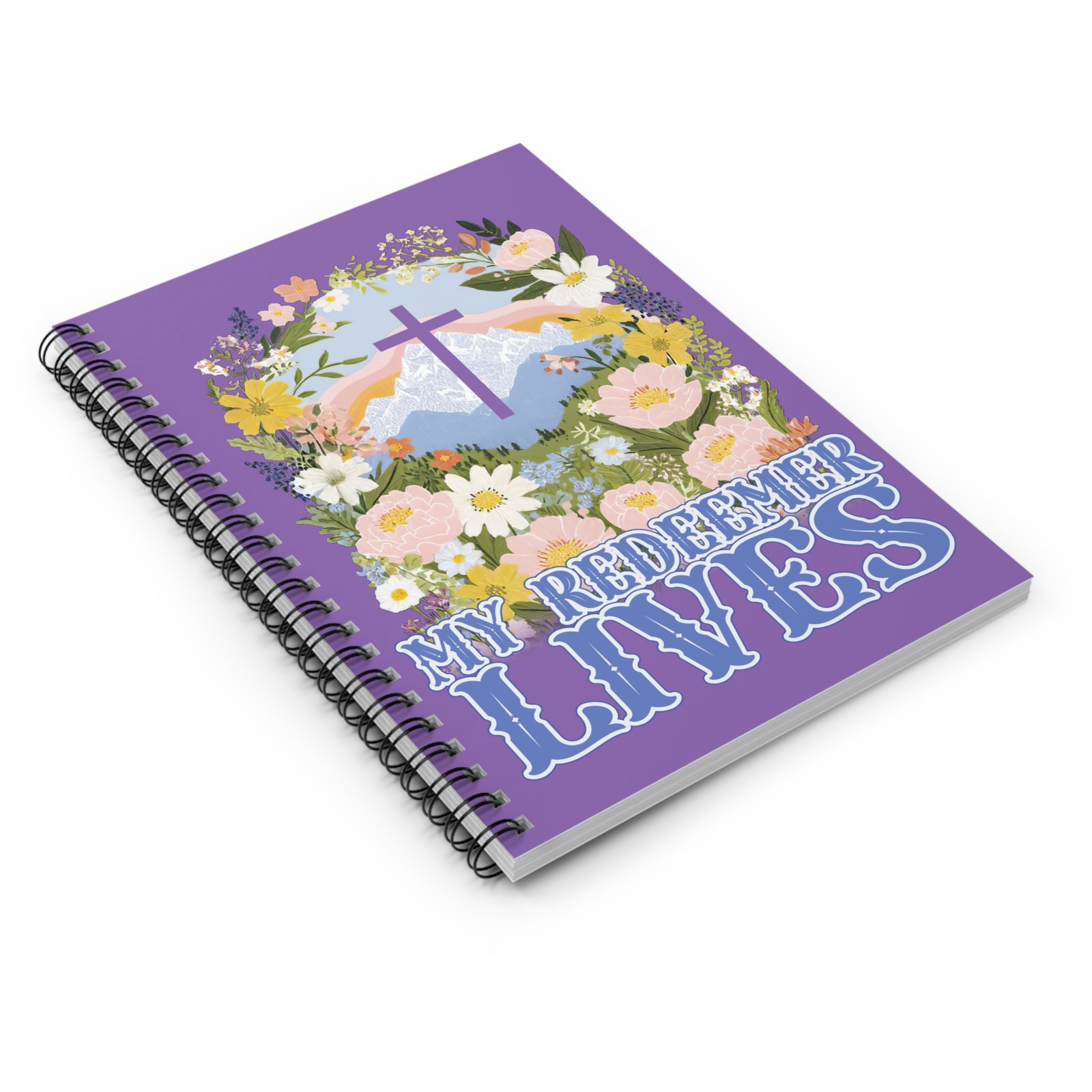 My Redeemer Lives Christian Spiral Notebook Floral Faith Journal