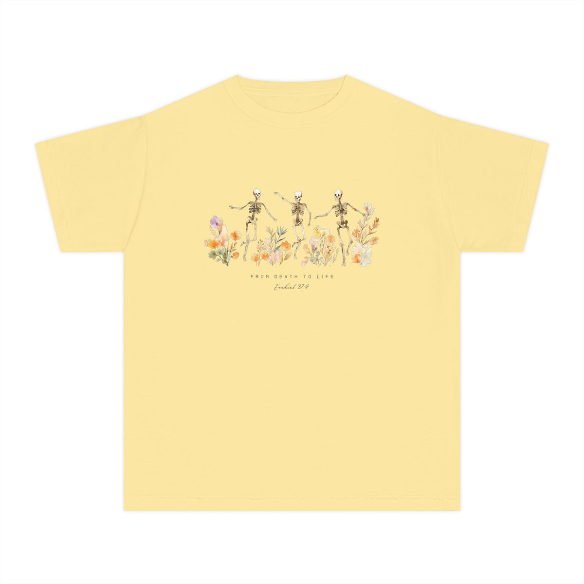 Floral Skeletons From Death to Life T-Shirt Halloween Kids Christian Graphic Tee