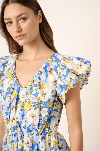 Mittoshop Floral V-Neck Cap Sleeve Mini Dress - Sydney So Sweet