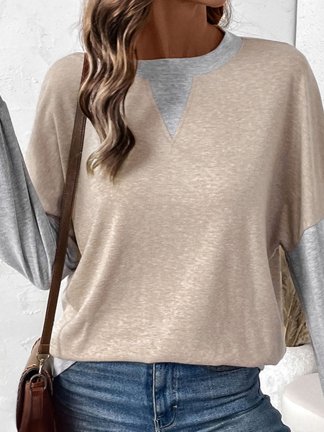 Perfee Contrast Round Neck Long Sleeve T-Shirt - Sydney So Sweet