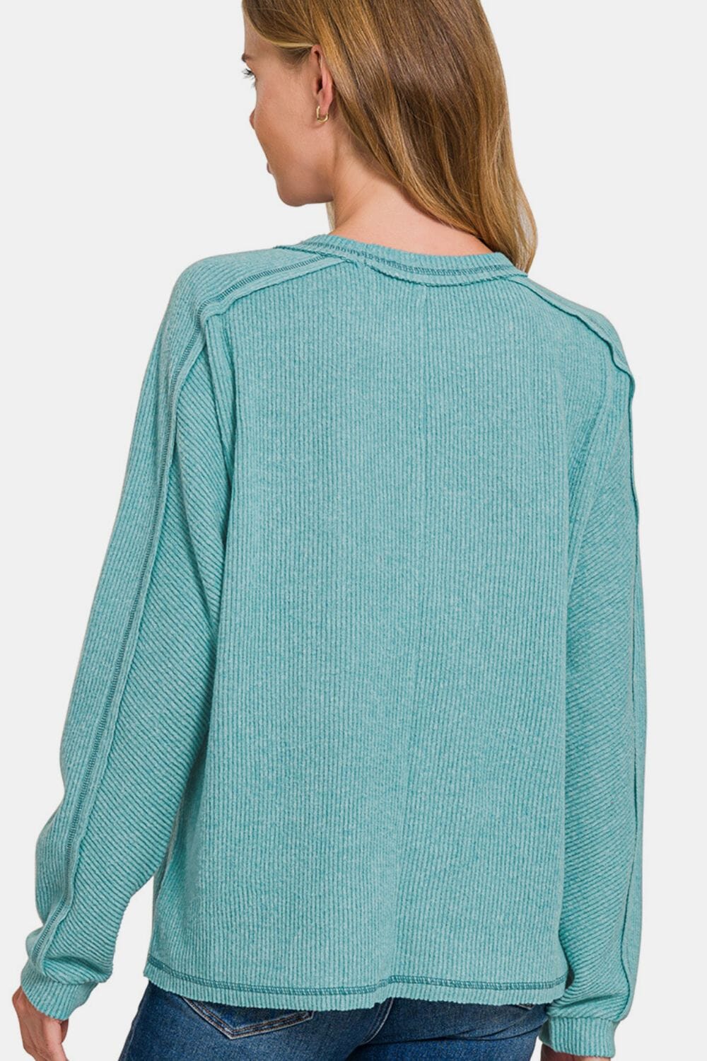 Zenana Full Size Contrast Stitching Brushed Ribbed Hacci Knit Top Plu Size - Sydney So Sweet
