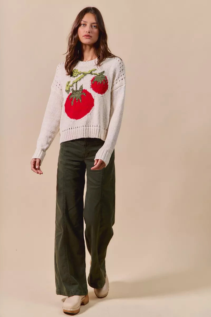 SO ME Vegetable Round Neck Long Sleeve Sweater - Sydney So Sweet