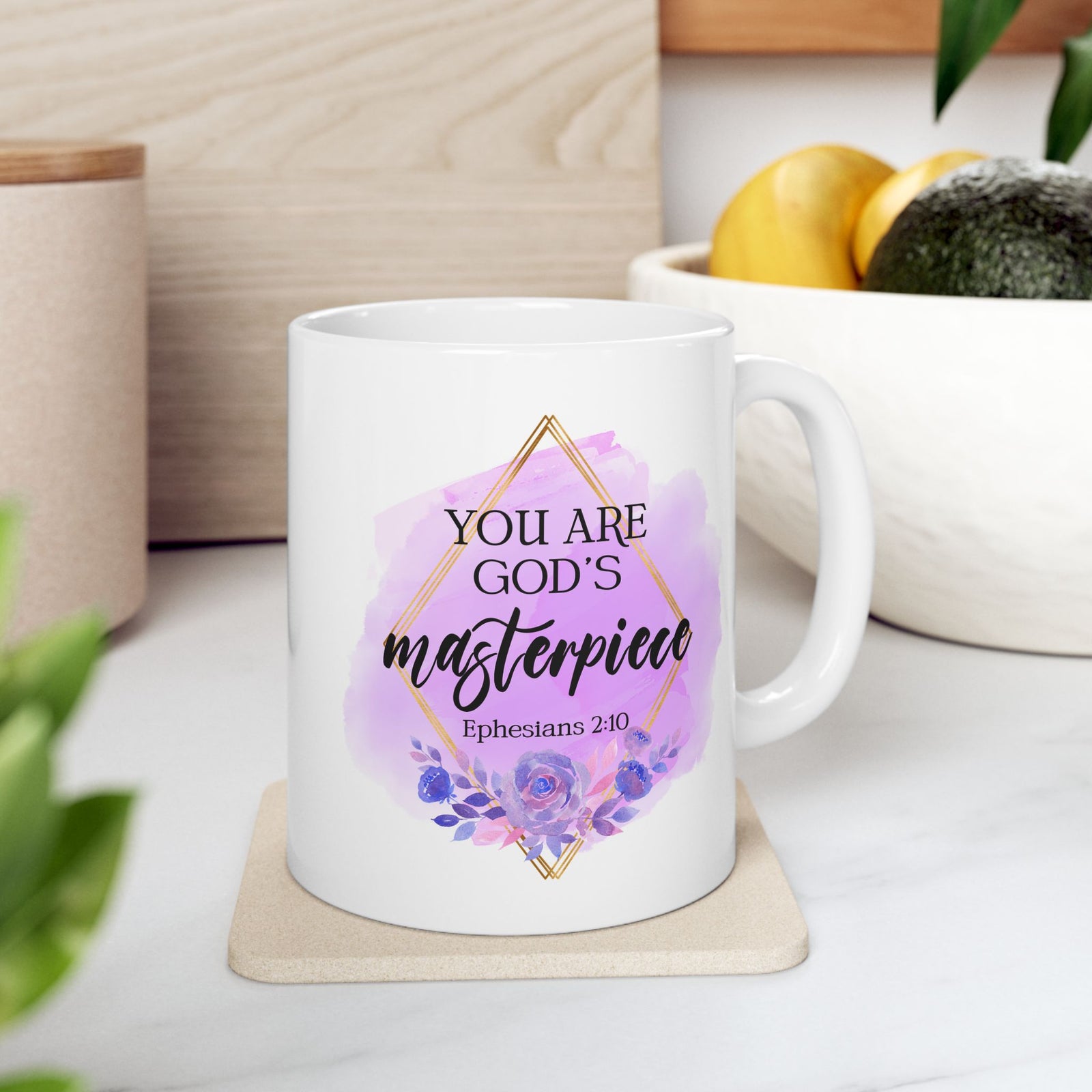 Ceramic Mug – Watercolor Floral You Are My God's Masterpiece Ephesians 2:10 Inspirational Coffee Cup (11oz, 15oz) - Sydney So Sweet