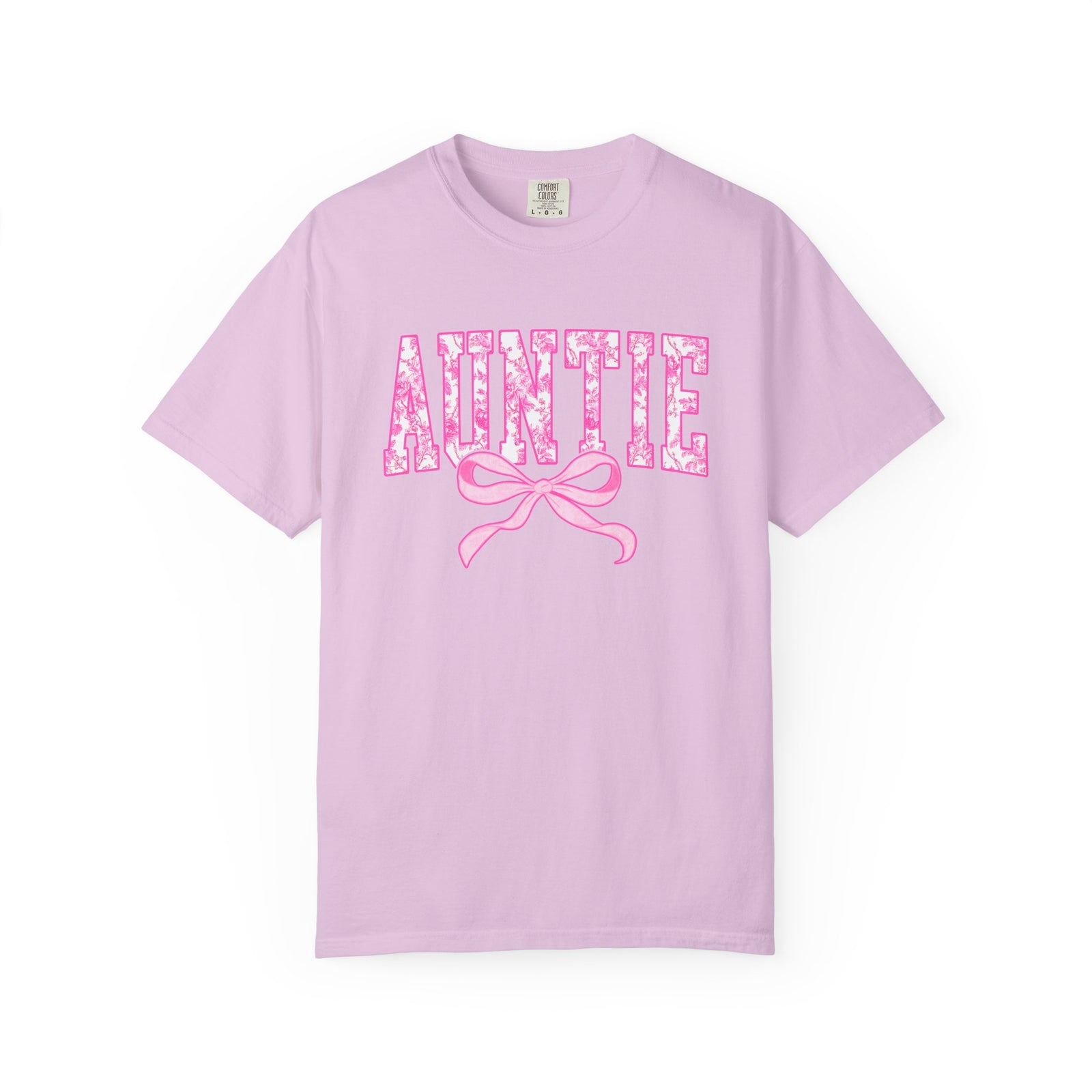 Auntie Coquette Pink Toile Bow T-Shirt Cute Aunt Graphic Tee