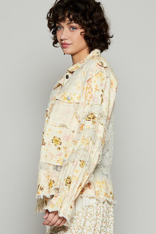 POL Raw Hem Lace Patch Flounce Sleeve Jacket - Sydney So Sweet