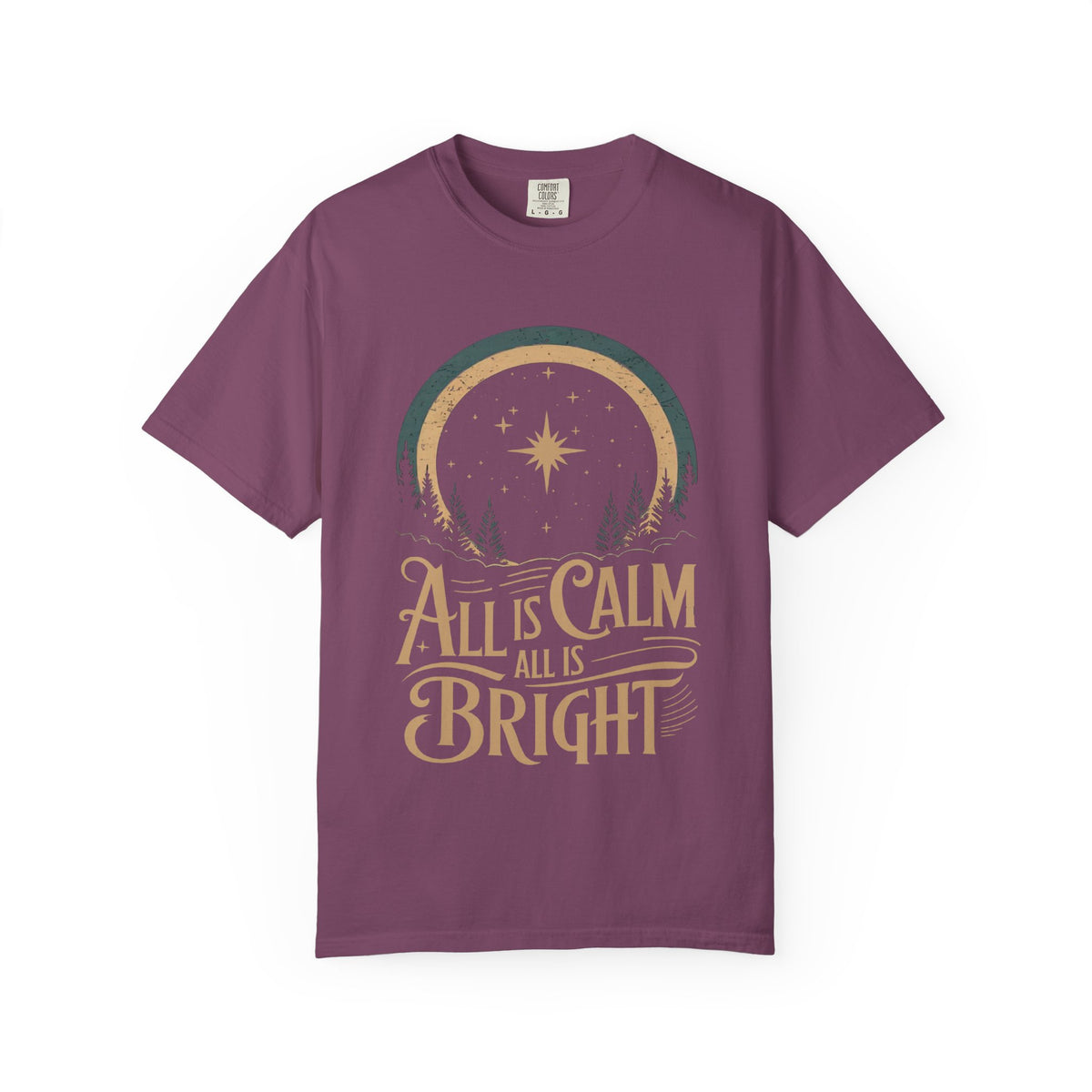 All Is Calm & Bright Christmas Eve Distressed T-Shirt Christian Graphic Tee