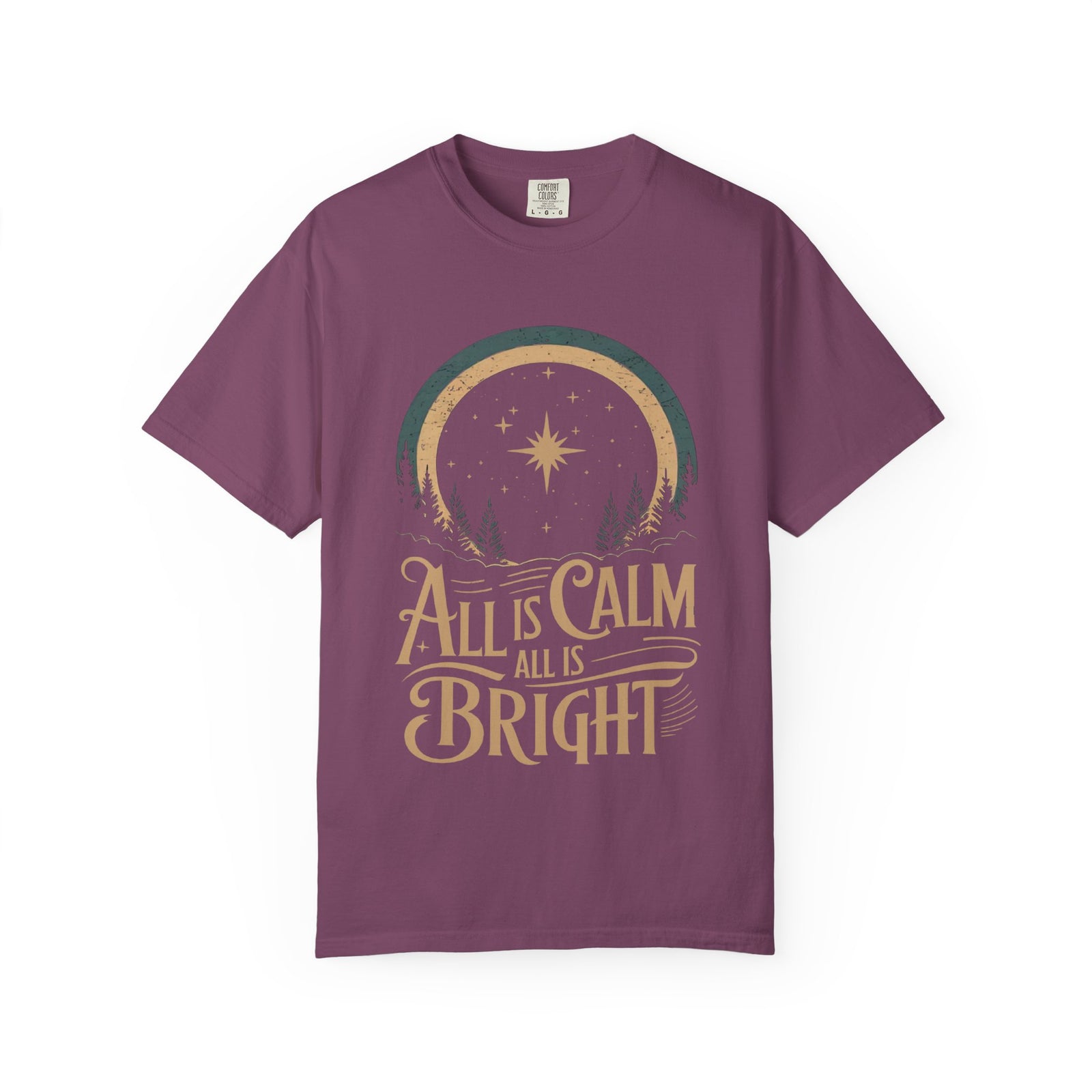 All Is Calm & Bright Christmas Eve Distressed T-Shirt Christian Graphic Tee