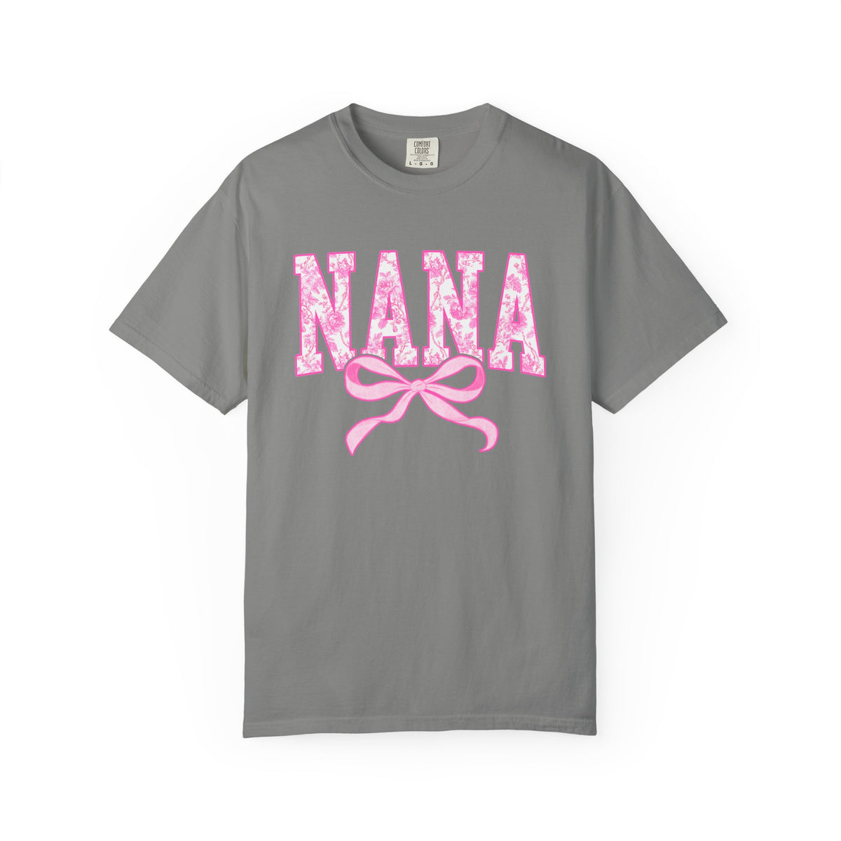 Nana Coquette Pink Toile Bow T-Shirt Cute Grandmother Graphic Tee