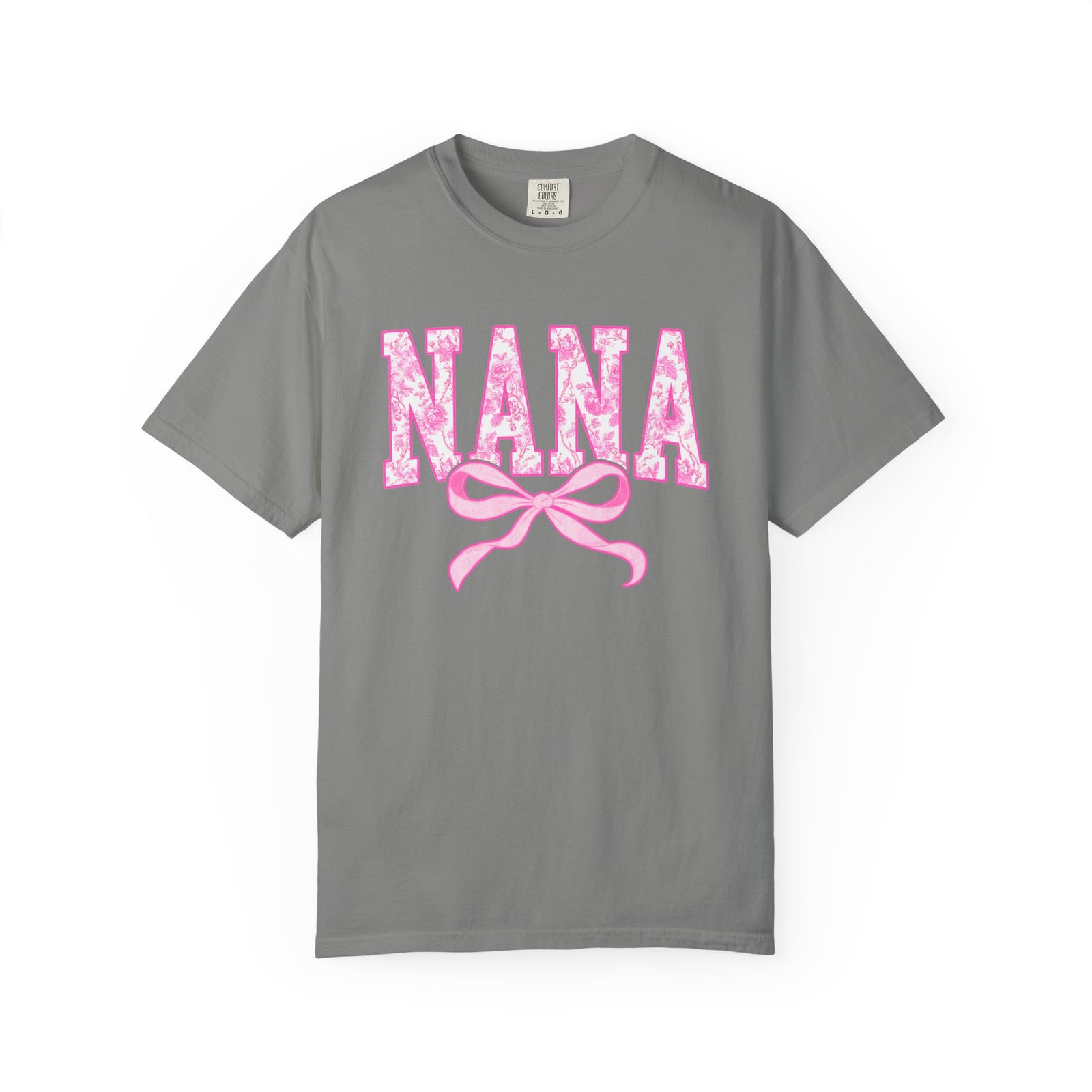 Nana Coquette Pink Toile Bow T-Shirt Cute Grandmother Graphic Tee