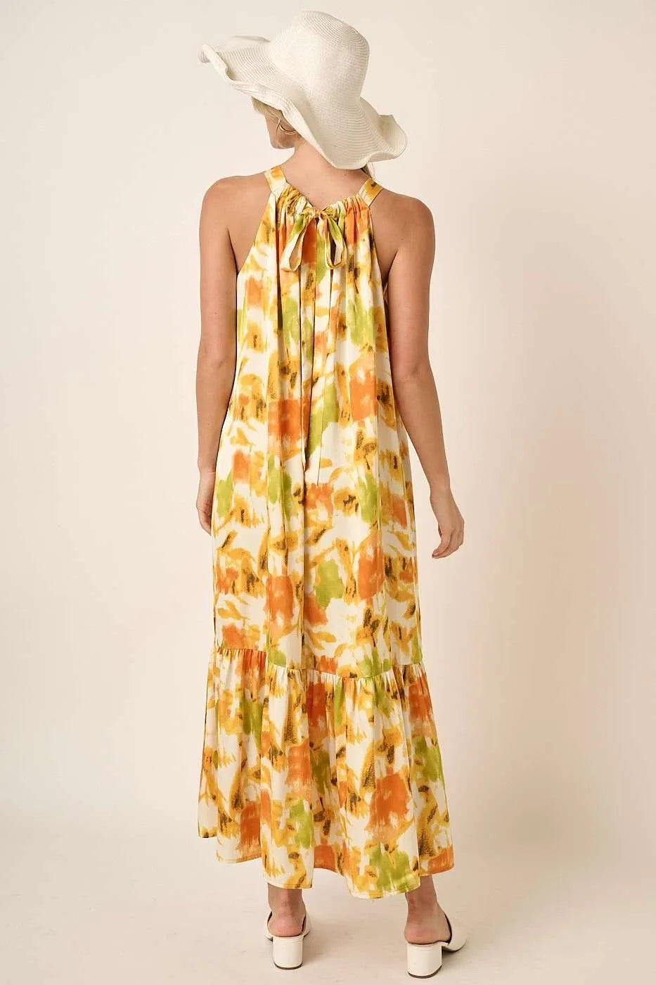 Mittoshop Watercolor Print Halter Neck Satin Maxi Dress - Sydney So Sweet