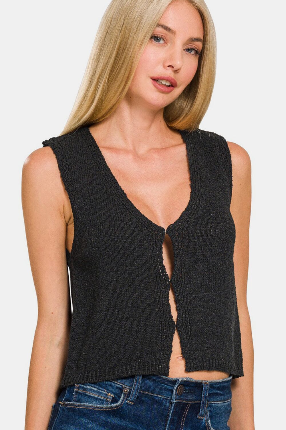 Zenana Hook and Eye Closure V-Neck Sweater Vest - Sydney So Sweet