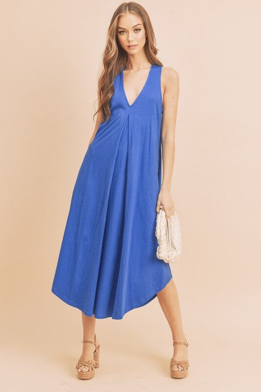 Aemi + Co Front Pleat Detail V-Neck Sleeveless Midi Dress - Sydney So Sweet