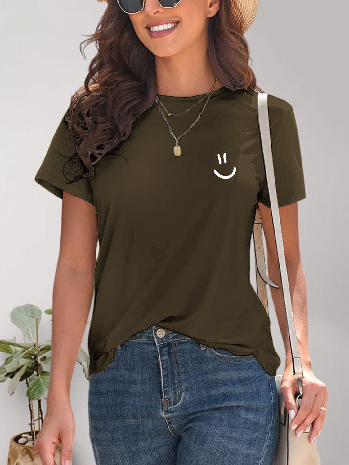 Smile Graphic Round Neck Short Sleeve T-Shirt - Sydney So Sweet