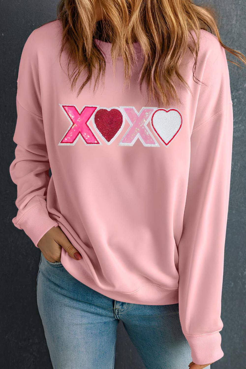 Valentine’s Day XOXO Round Neck Long Sleeve Sweatshirt - Sydney So Sweet