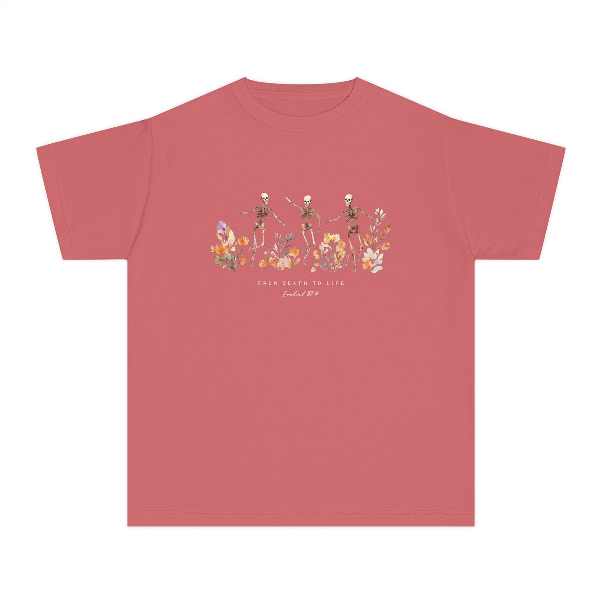 Floral Skeletons From Death to Life T-Shirt Halloween Kids Christian Graphic Tee