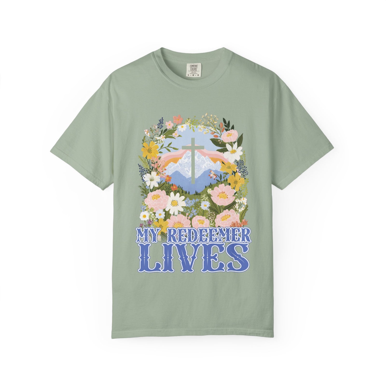 My Redeemer Lives Unisex Easter T-Shirt Floral Cross Christian Tee