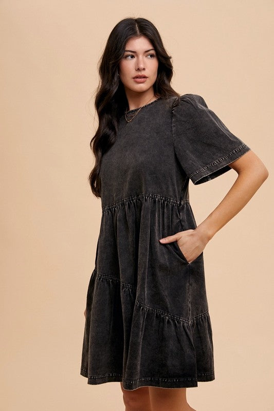 Annie Wear Mineral Washed Round Neck Short Sleeve Denim Dress - Sydney So Sweet