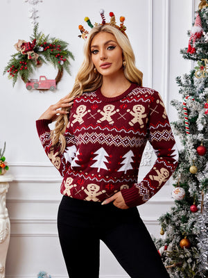 Gingerbread Round Neck Long Sleeve Sweater - Sydney So Sweet