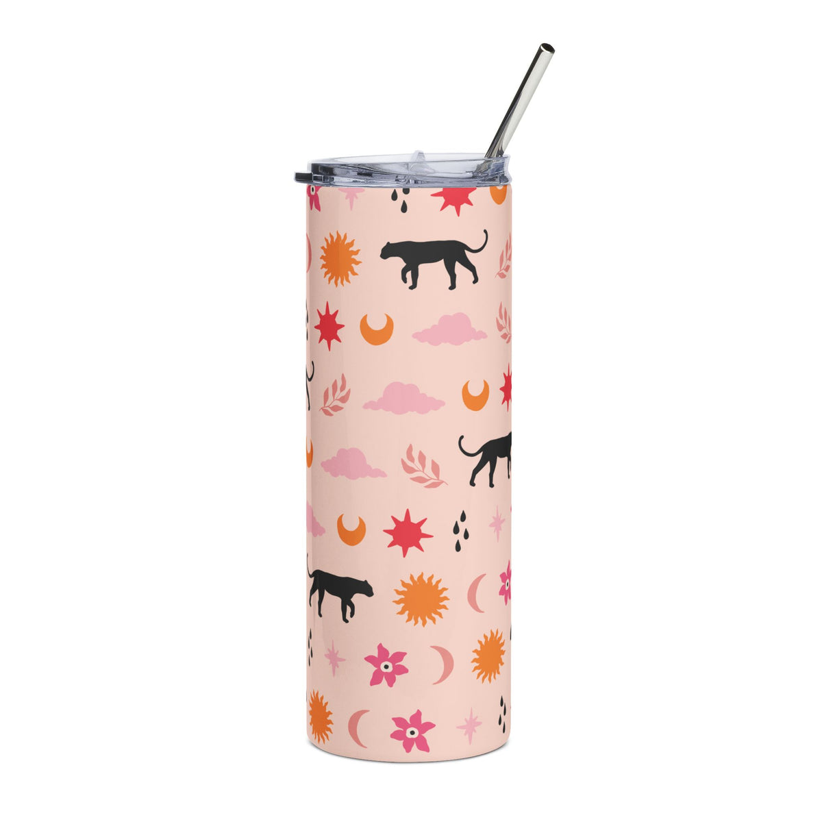 Girly Celestial Panther 20oz Floral Stainless Tumbler Insulated Travel Cup - Sydney So Sweet