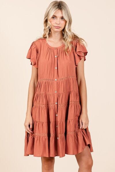 Mittoshop Lace Detail Ruffled Button Down Tiered Dress - Sydney So Sweet