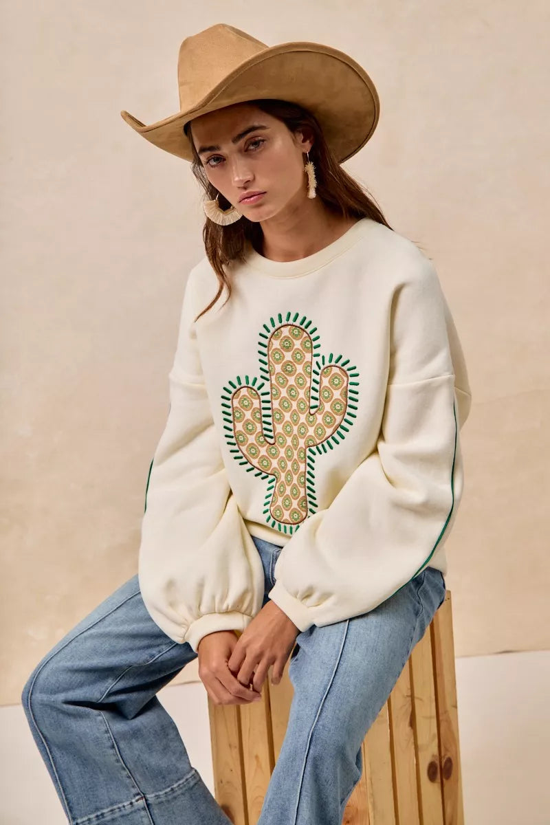 BiBi Cactus Embroidered Fleece Sweatshirt - Sydney So Sweet