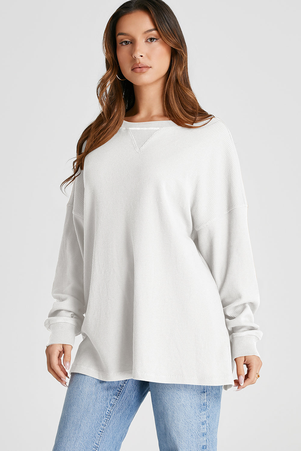 Waffle-Knit Long Sleeve Sweatshirt - Sydney So Sweet