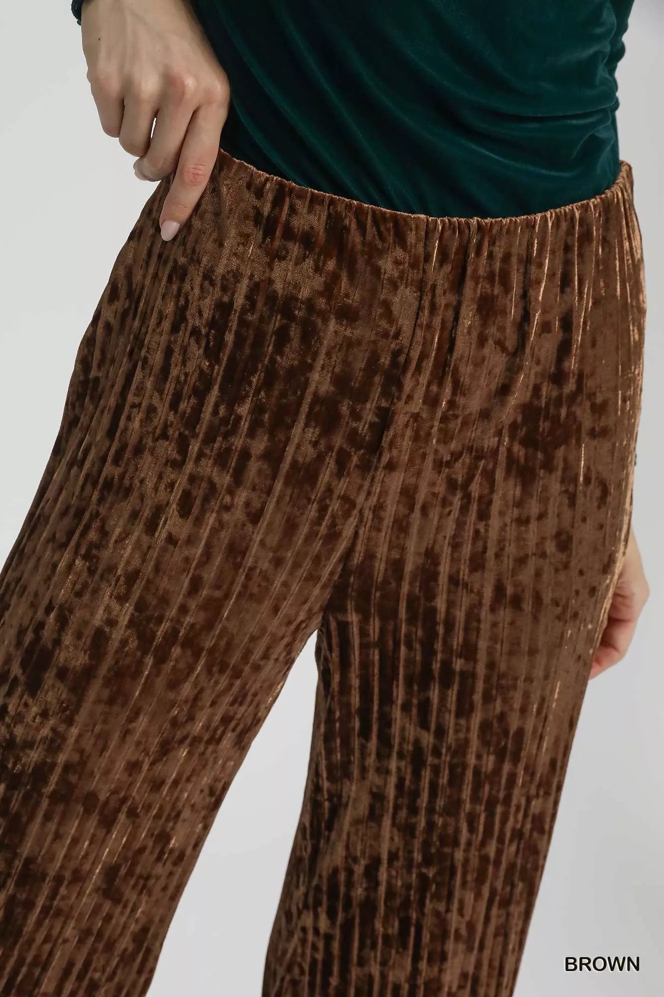 Umgee Velvet Pleated Wide Leg Pants - Sydney So Sweet