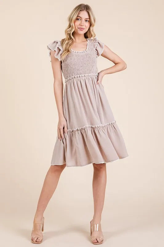 Lime 'N' Chili Ruffle Trim Smocked Dress with Contrast - Sydney So Sweet Lime 'N' Chili Ruffle Trim Smocked Dress with Contrast - Sydney So Sweet