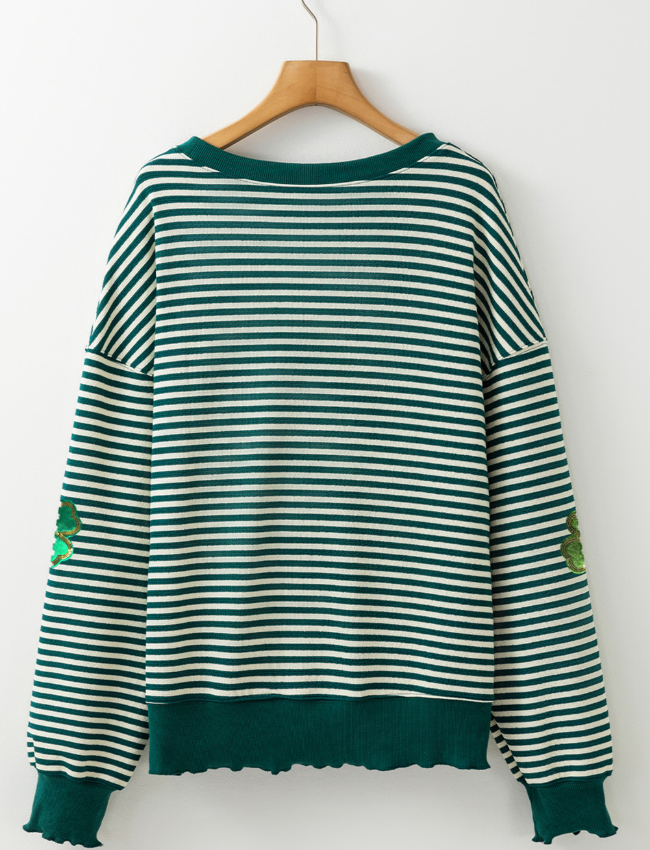 Stripe Lucky Clover Drop Shoulder Sweatshirt - Sydney So Sweet