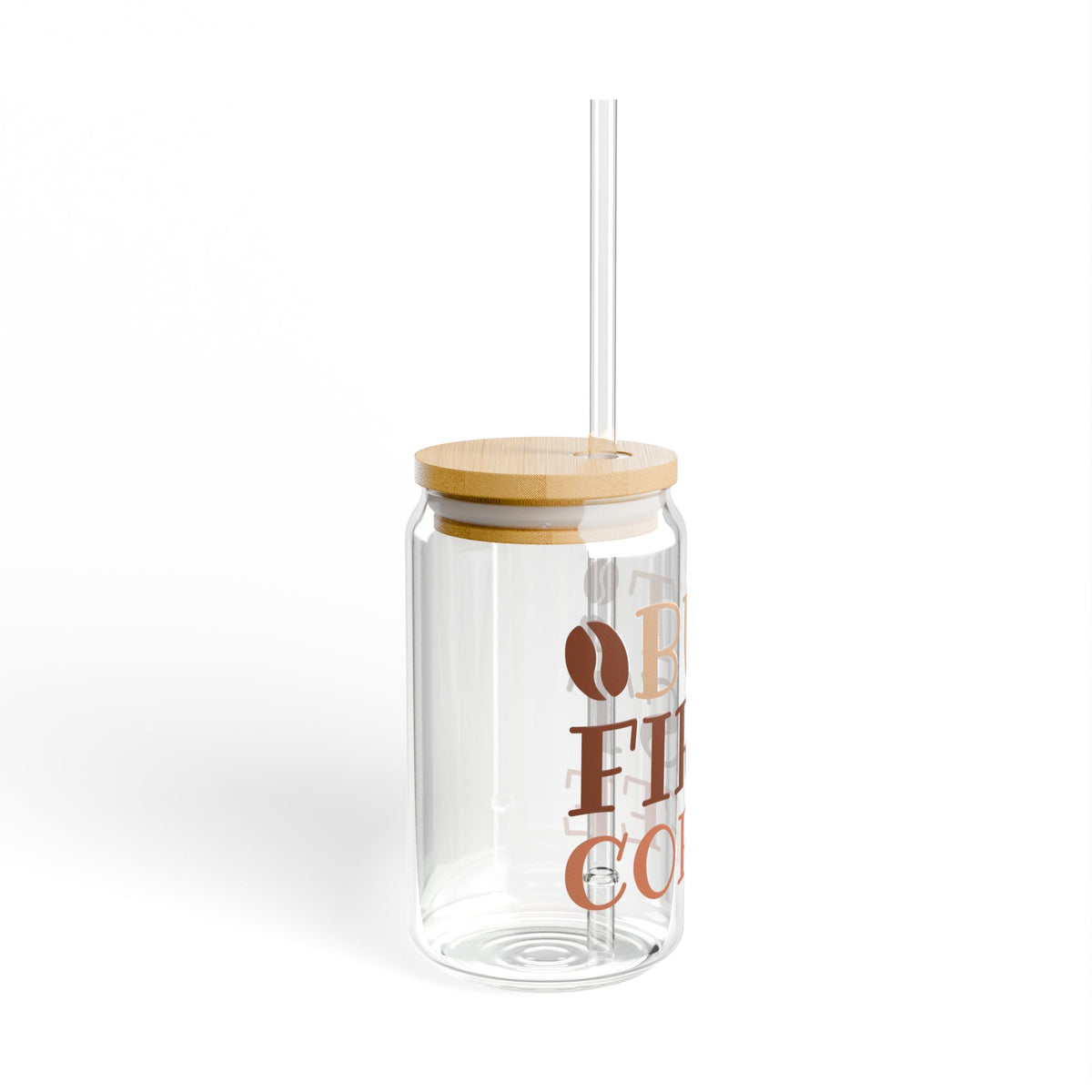But First Coffee Sipper Glass 16oz Reusable Drink Jar with Lid & Straw