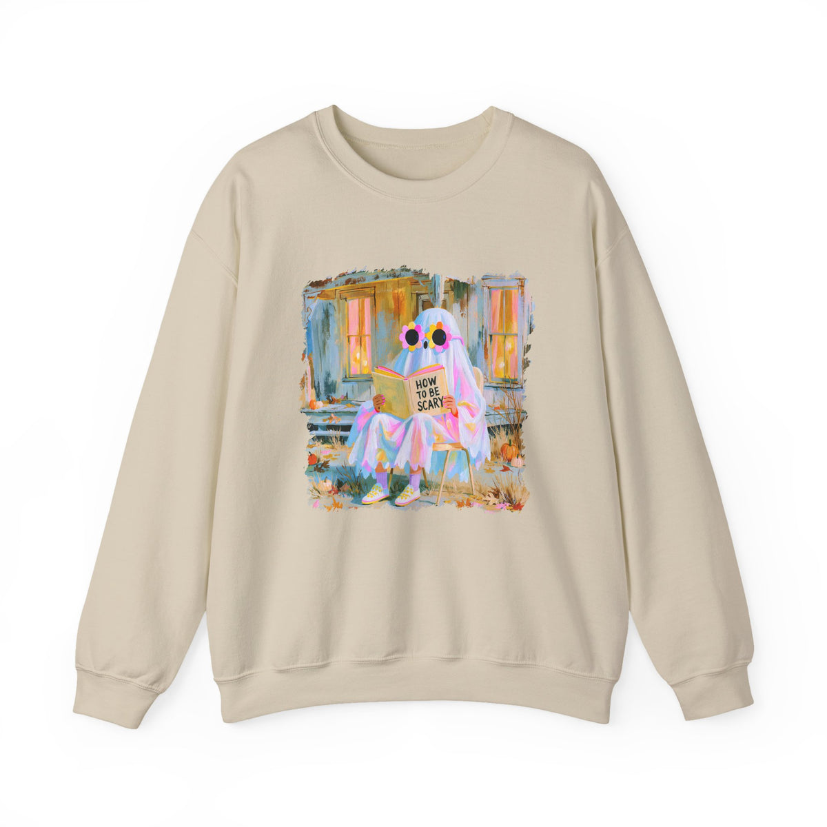 How to Be Scary Ghost Book Sweatshirt Pastel Retro Spooky Halloween Graphic Crewneck