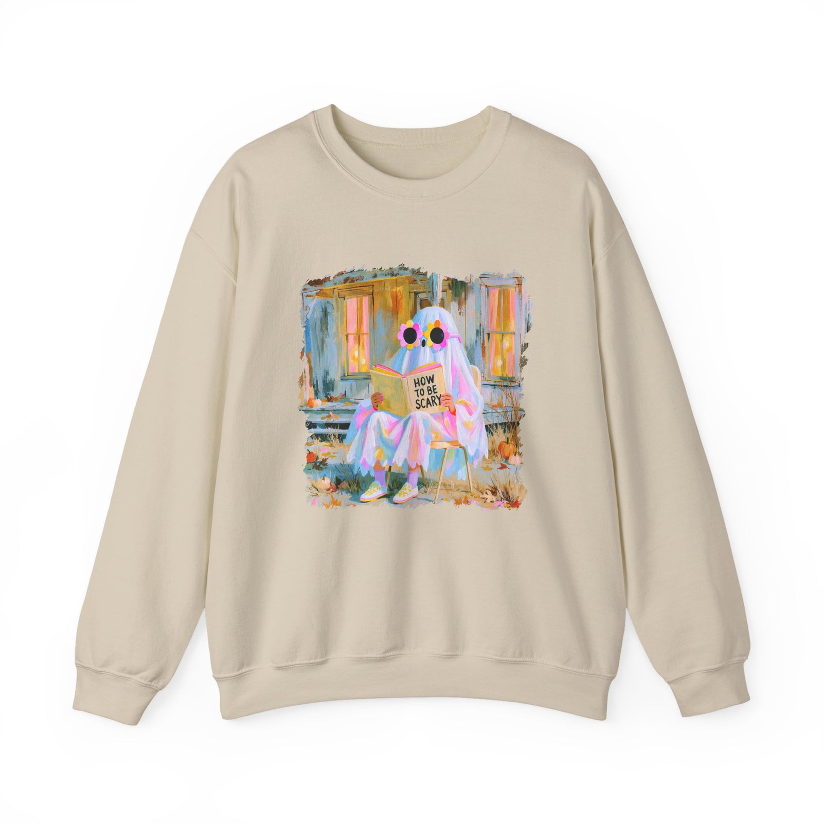 How to Be Scary Ghost Book Sweatshirt Pastel Retro Spooky Halloween Graphic Crewneck