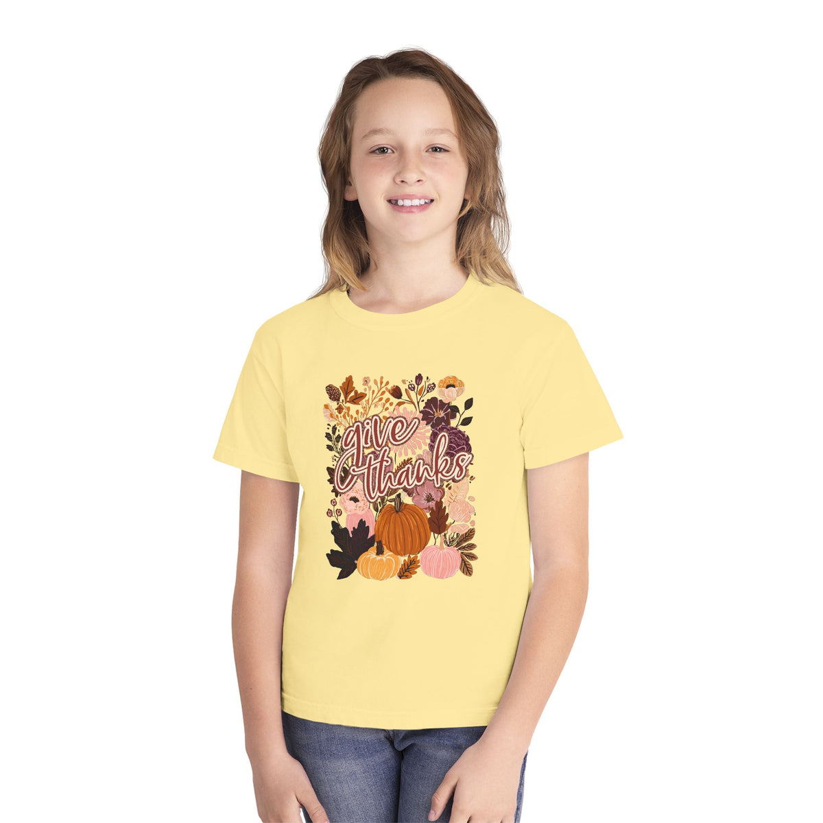 Give Thanks T-Shirt Fall Pumpkin Thanksgiving Kids Graphic Tee