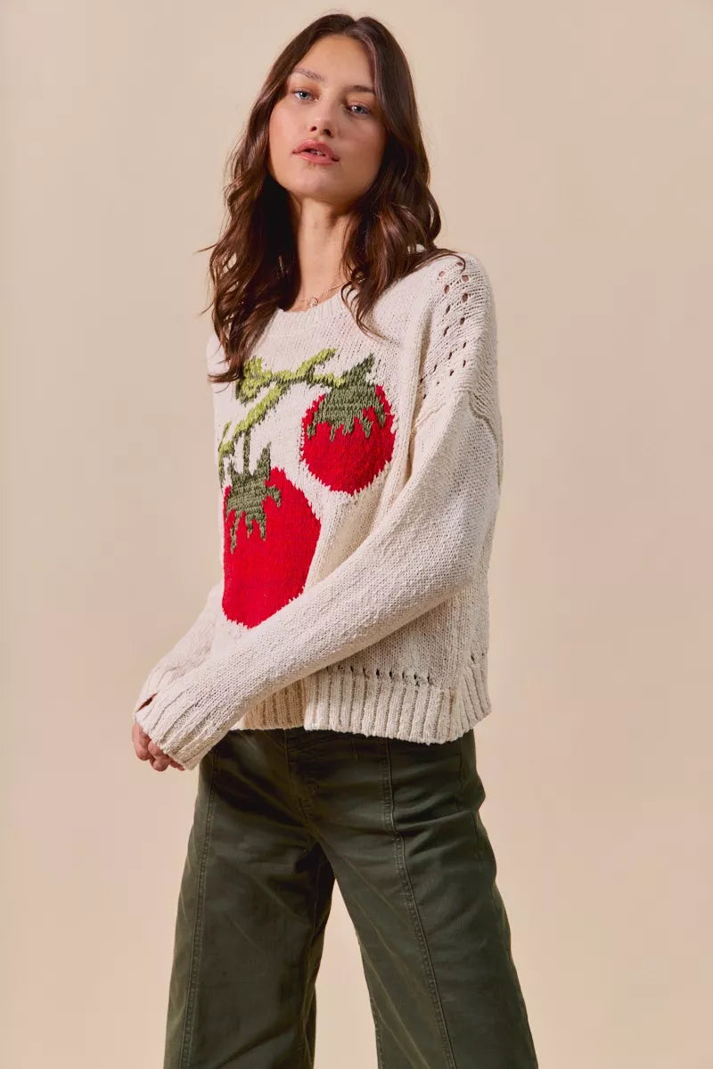 SO ME Vegetable Round Neck Long Sleeve Sweater - Sydney So Sweet