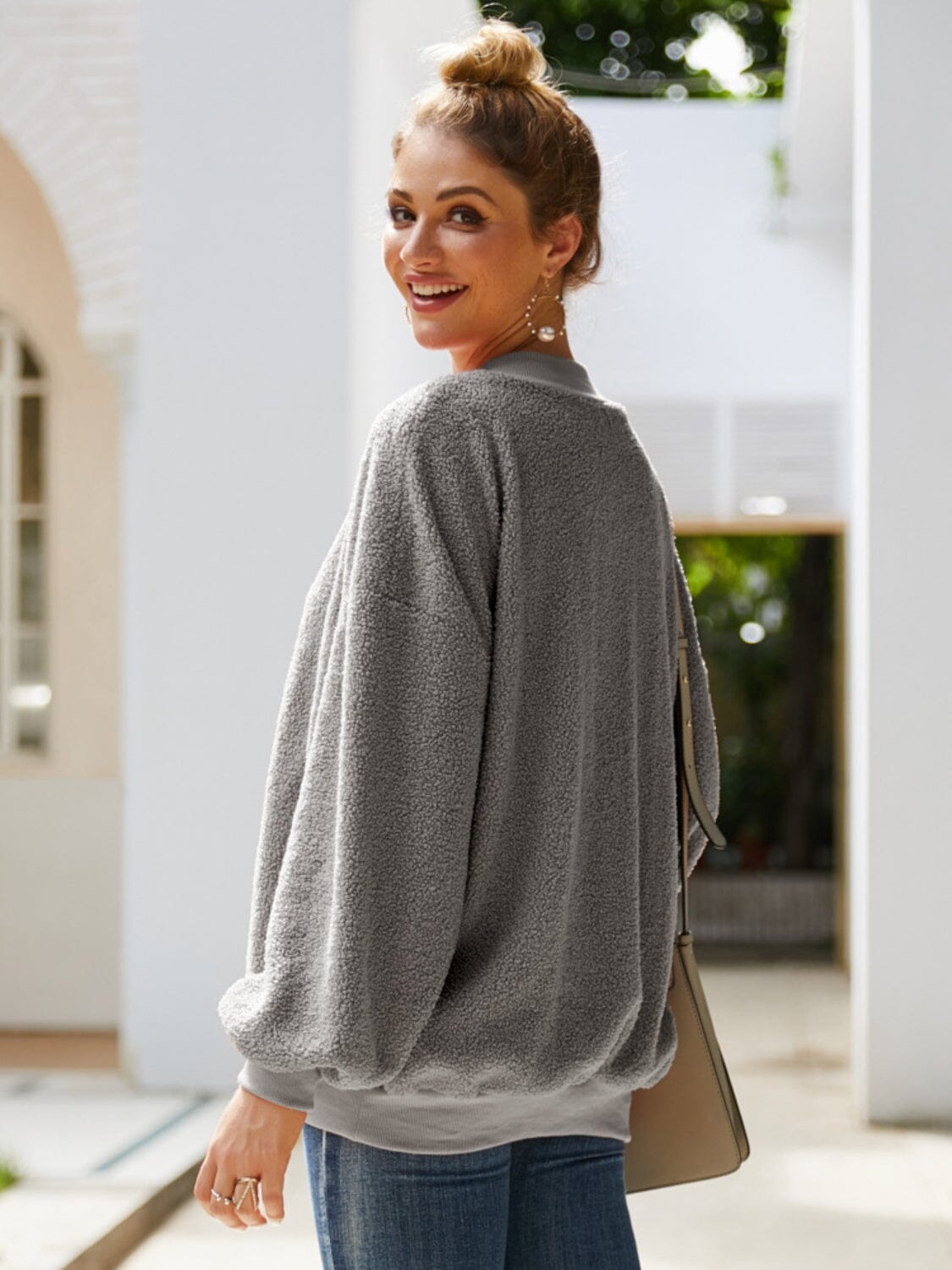 Mock Neck Dropped Shoulder Sweatshirt - Sydney So Sweet