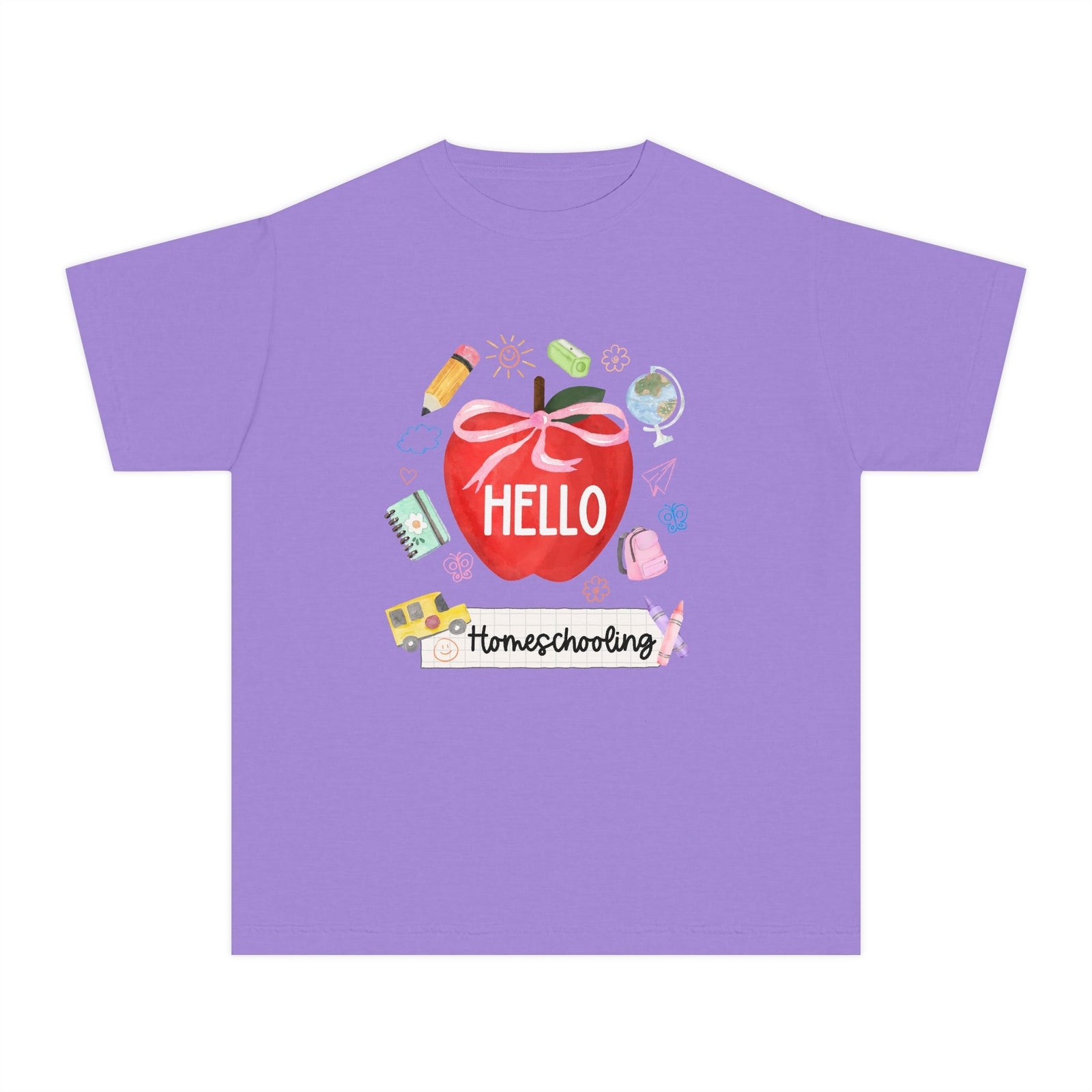 Hello Homeschooling Preppy Coquette Apple Graphic Tee Back to School Homeschool Grade T-Shirt