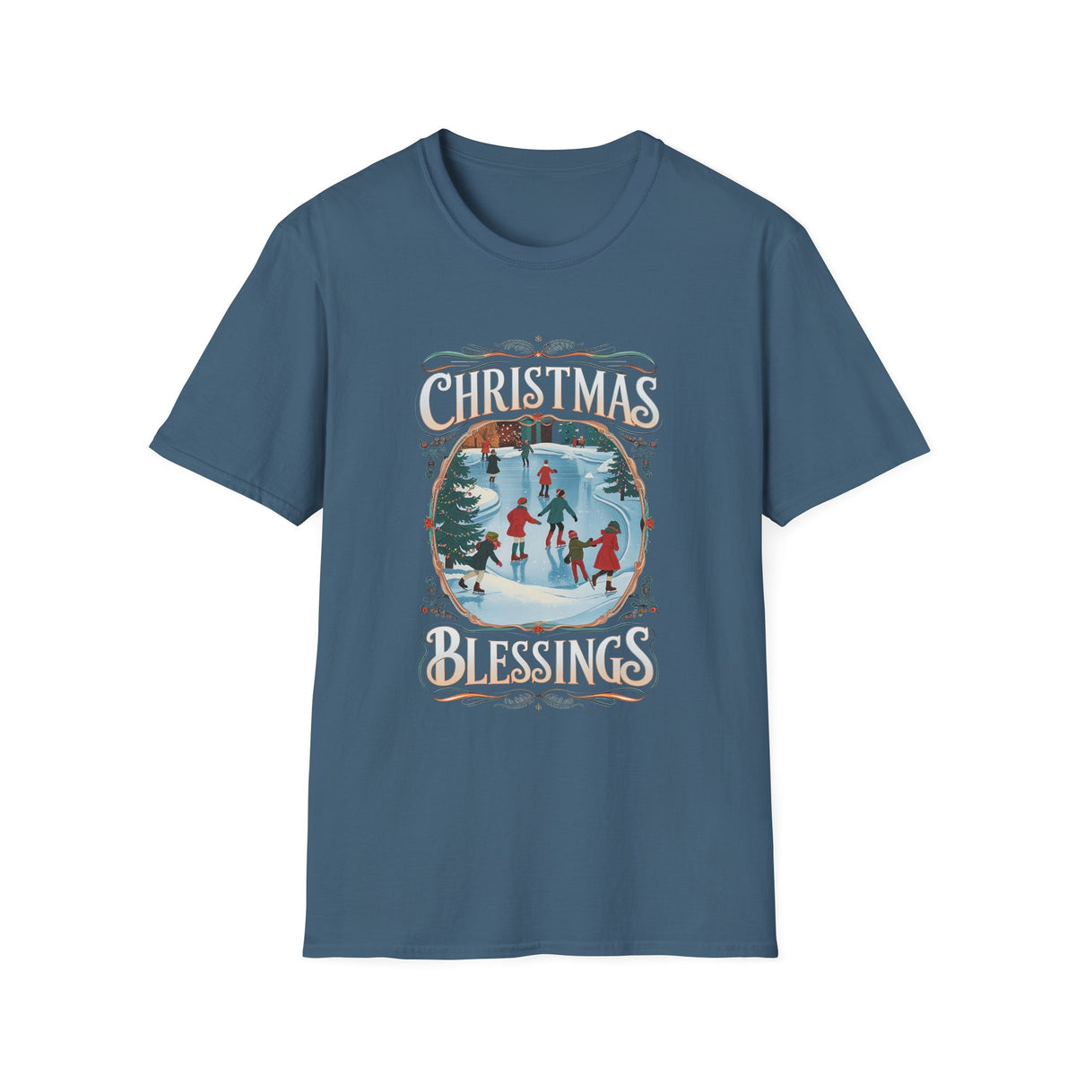 Christmas Blessings Ice Skating Tee Nostalgic Graphic T-Shirt