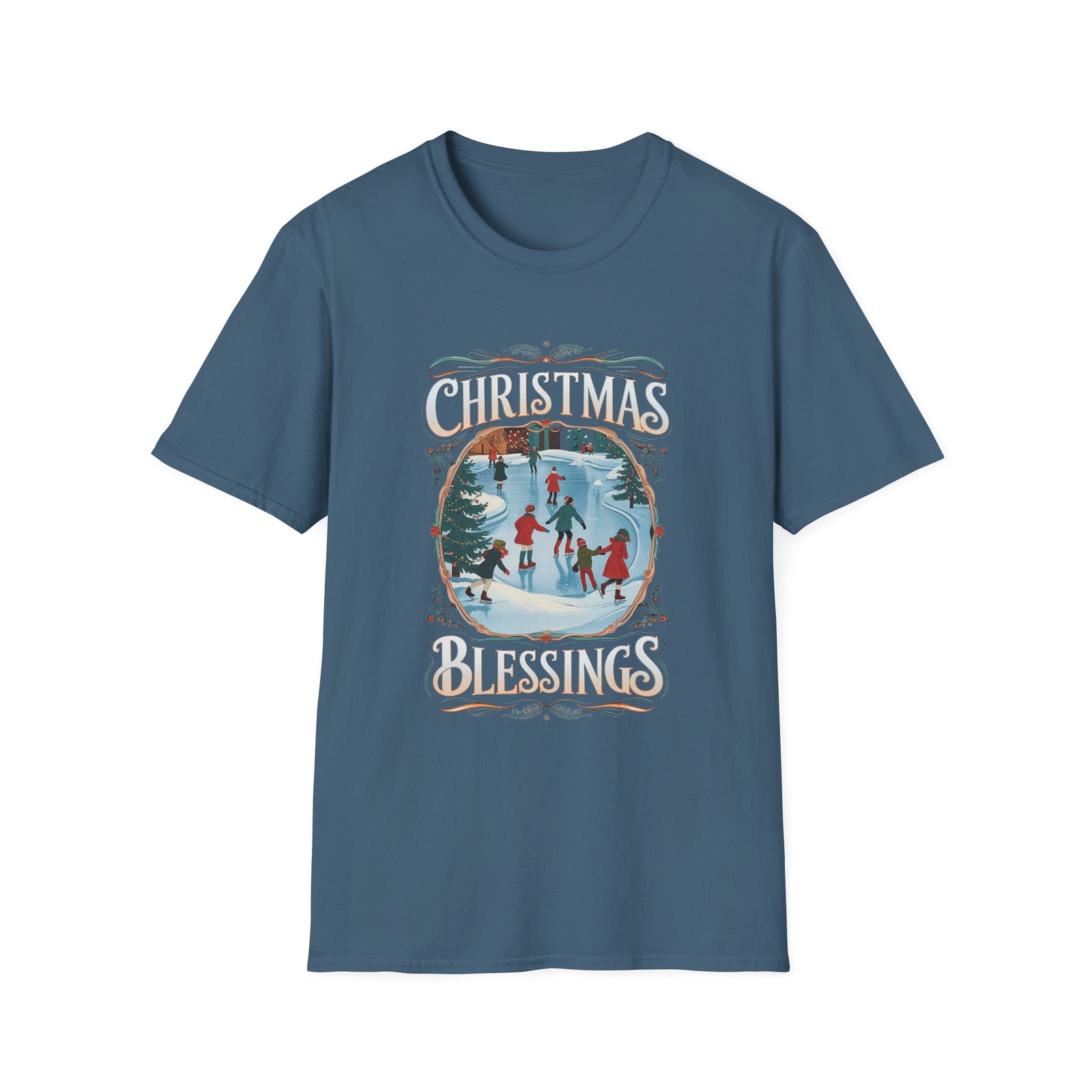 Christmas Blessings Ice Skating Tee Nostalgic Graphic T-Shirt