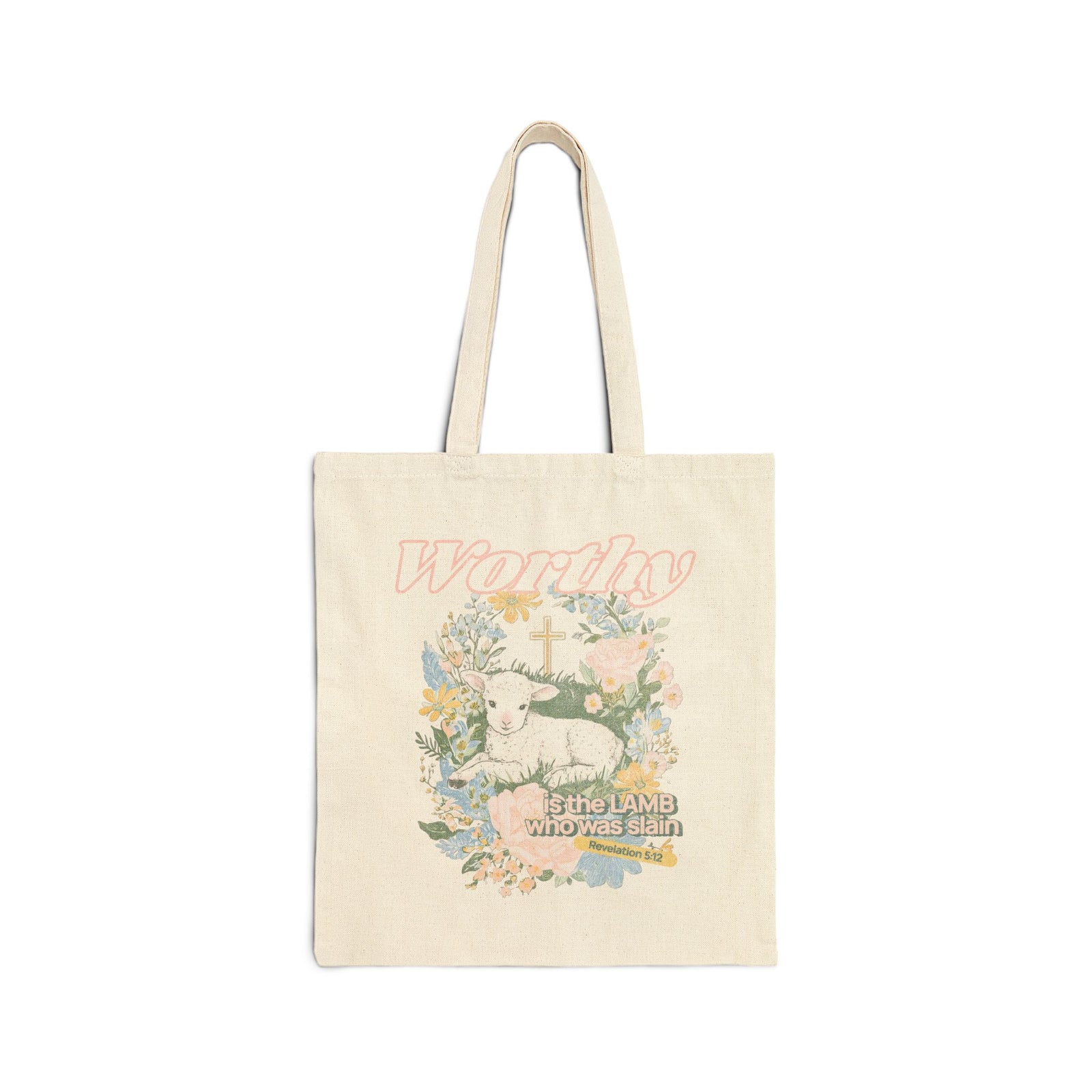 Worthy is the Lamb Floral Cotton Canvas Tote Christian Easter Market Bag