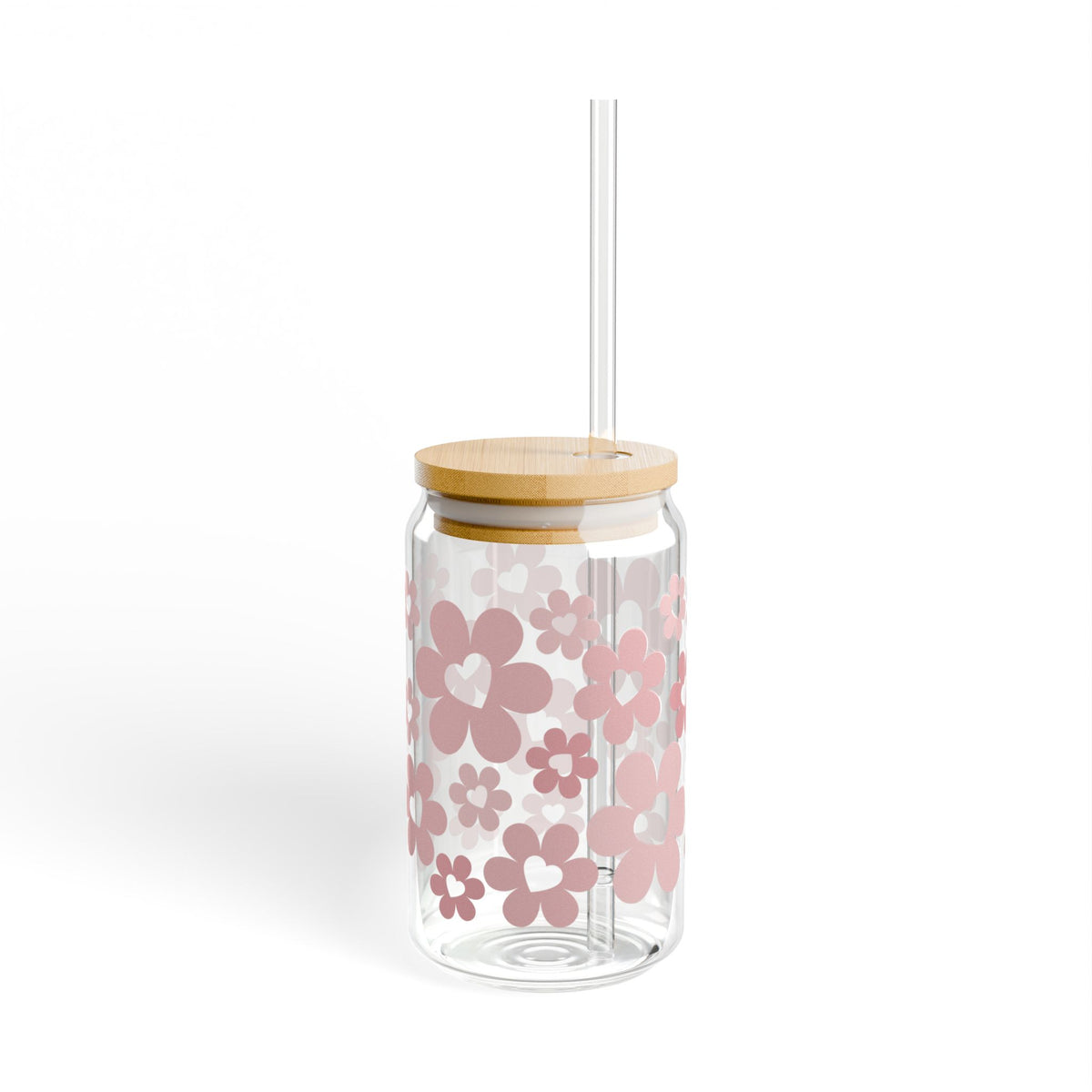 Bouquet of Love Tumbler Sipper Glass 16oz — Reusable Drink Jar with Lid & Straw