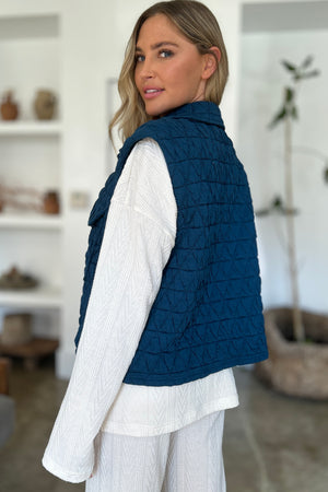 Double Take Full Size Pocketed Texture Snap Down Vest Coat - Sydney So Sweet