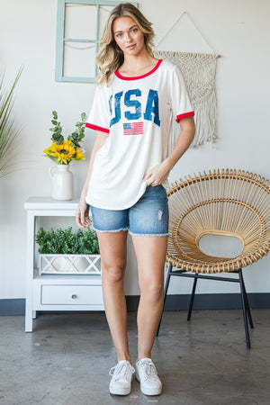 USA Contrast Trim Short Sleeve T-Shirt - Sydney So Sweet
